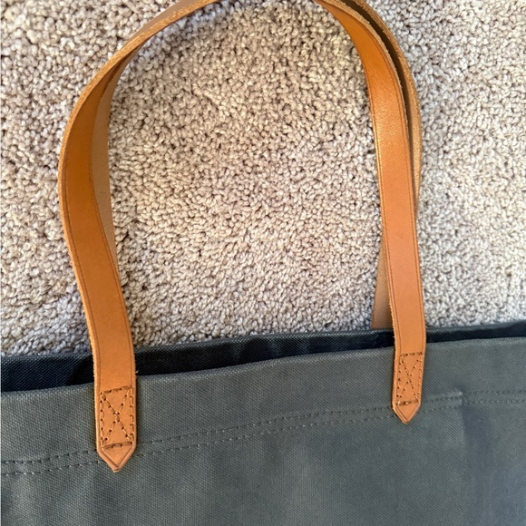 Madewell garment died Blue Canvas transport Tote with Tan Leather Handles - Picture 13 of 14